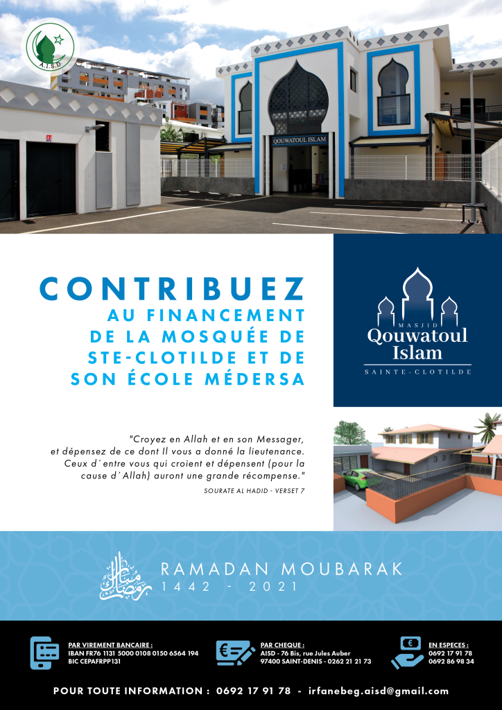 Affiche AISD Ramadan 2021 - Constructi on mosquée et médersa Ste-Clotilde