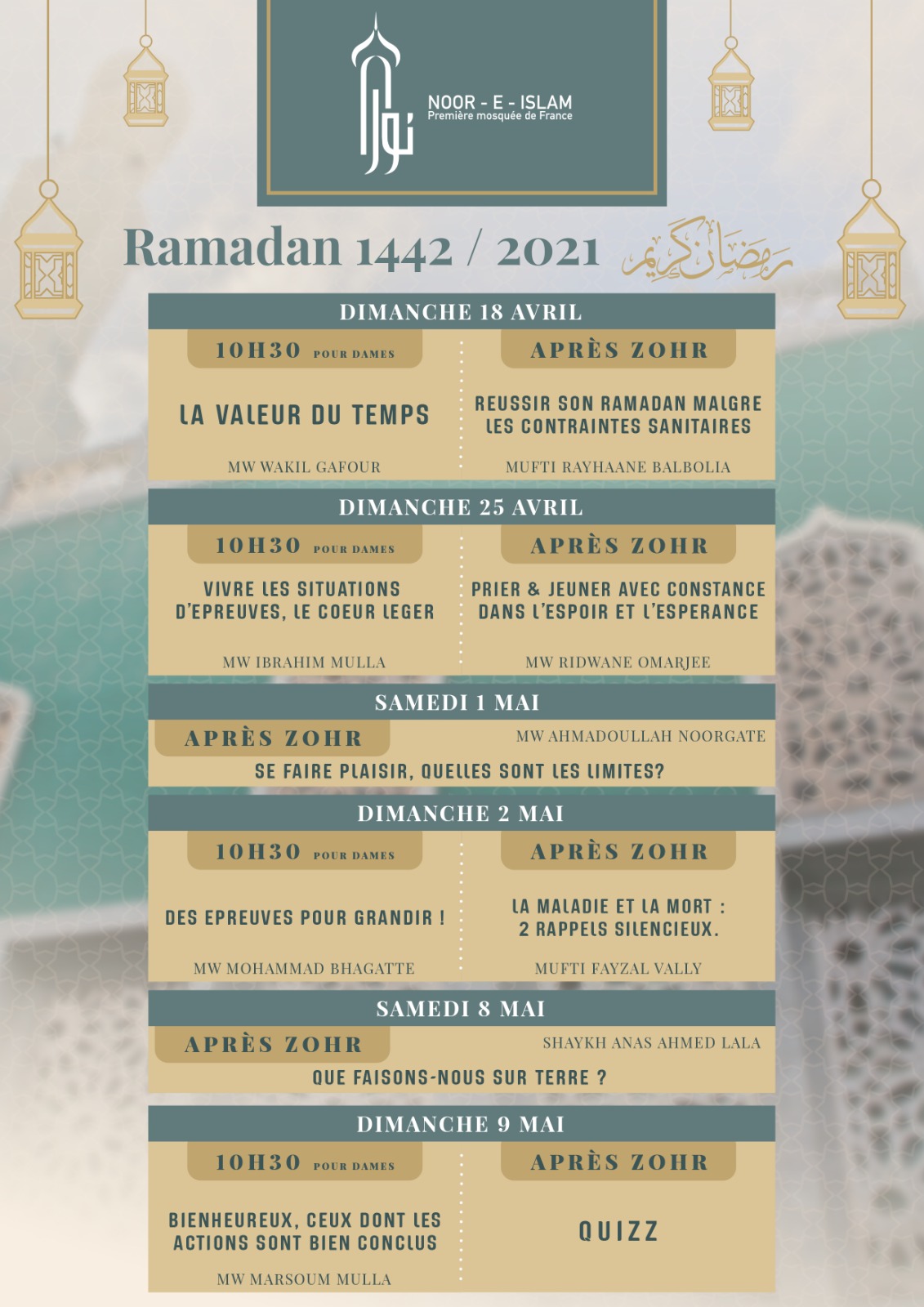 Horaires And Programme Ramadan 20211442 Mosquée Noor E Islam